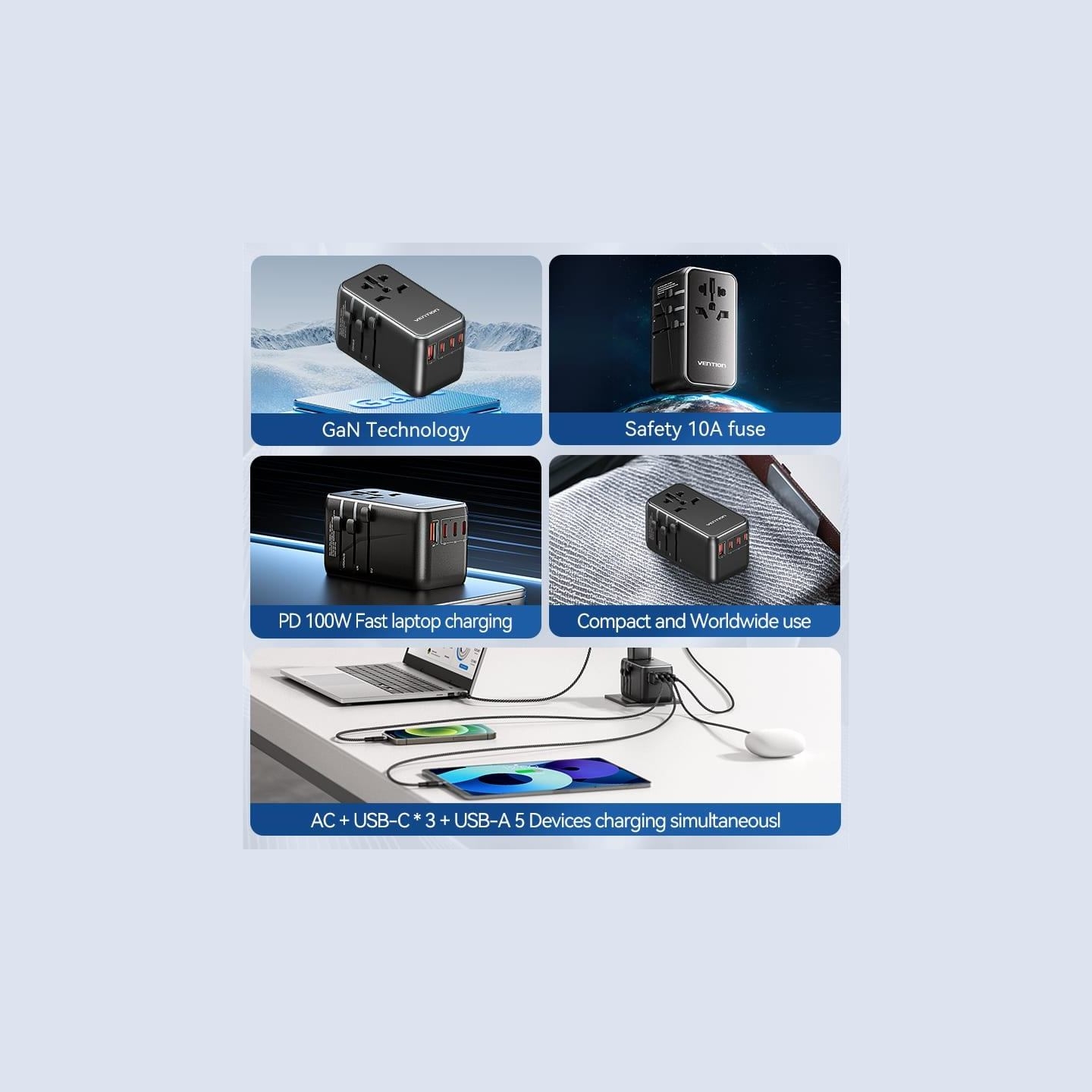 Vention POWER ADAPTER TRAVEL 4PORT/BLACK FJGB0 VENTION