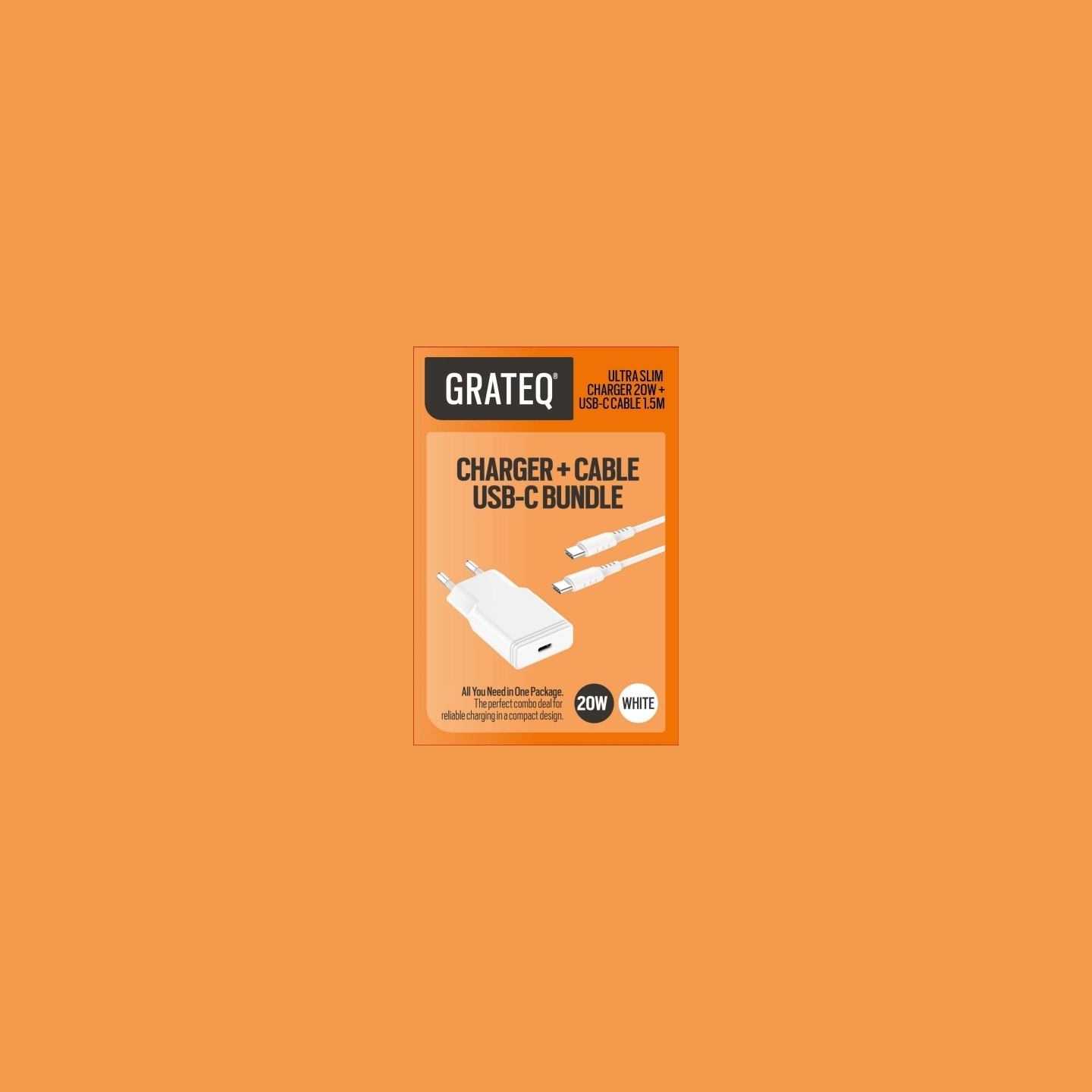 Grateq TAHKO CHARGER 20W + CABLE 1.5M BUNDLE WHITE