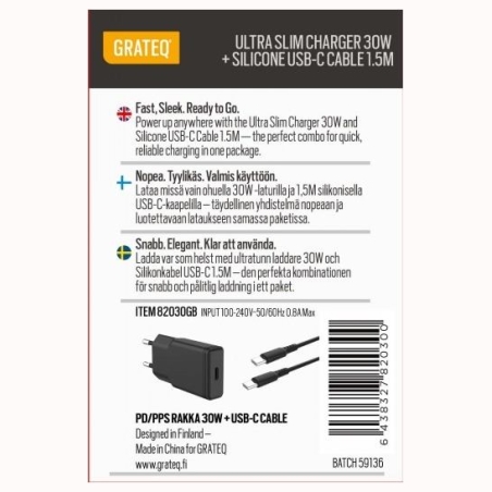 Grateq RAKKA CHARGER 30W + CABLE 1.5M BUNDLE BLACK