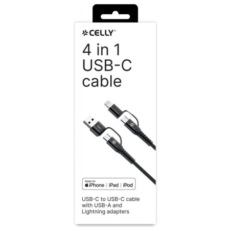 Celly 4-IN-1 CABLE A+C TO C+LIGHT 2M BK