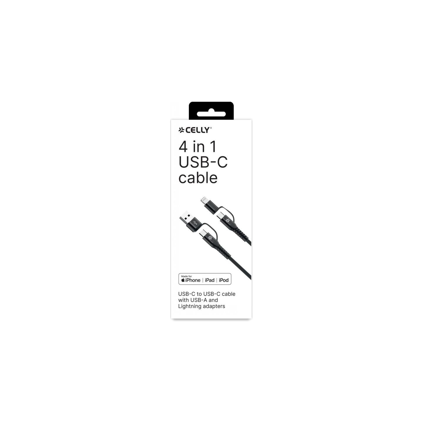 Celly 4-IN-1 CABLE A+C TO C+LIGHT 2M BK