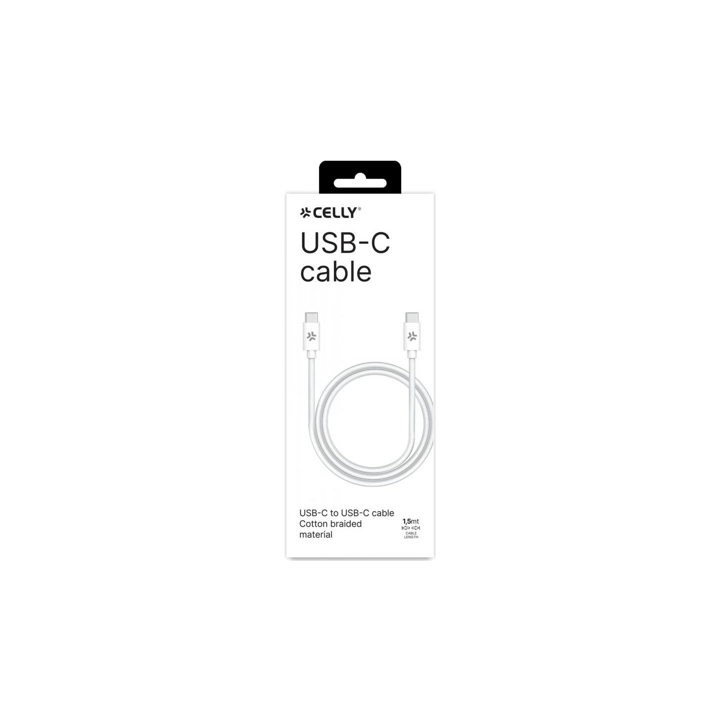 Celly USBCUSBCCOTT - USB-C TO USB-C COTTON BRAIDED CABLE WHITE (POWER DELIVERY)