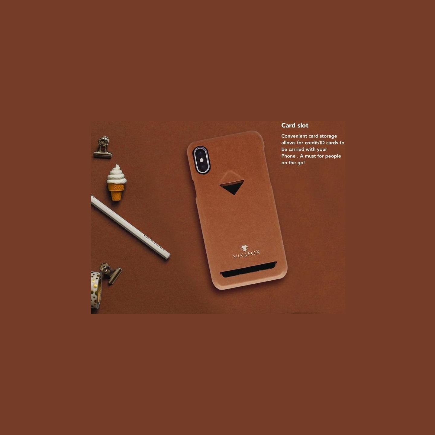 Vixfox Card Slot Back Shell for Iphone XSMAX caramel brown