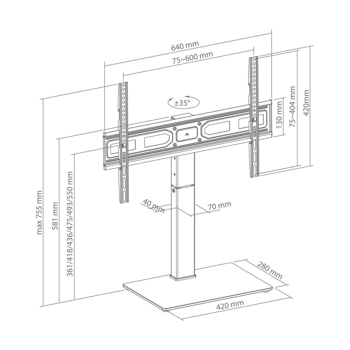 Sbox FS-306 LED TV Floor Mount (37-75"/40kg/600x400)