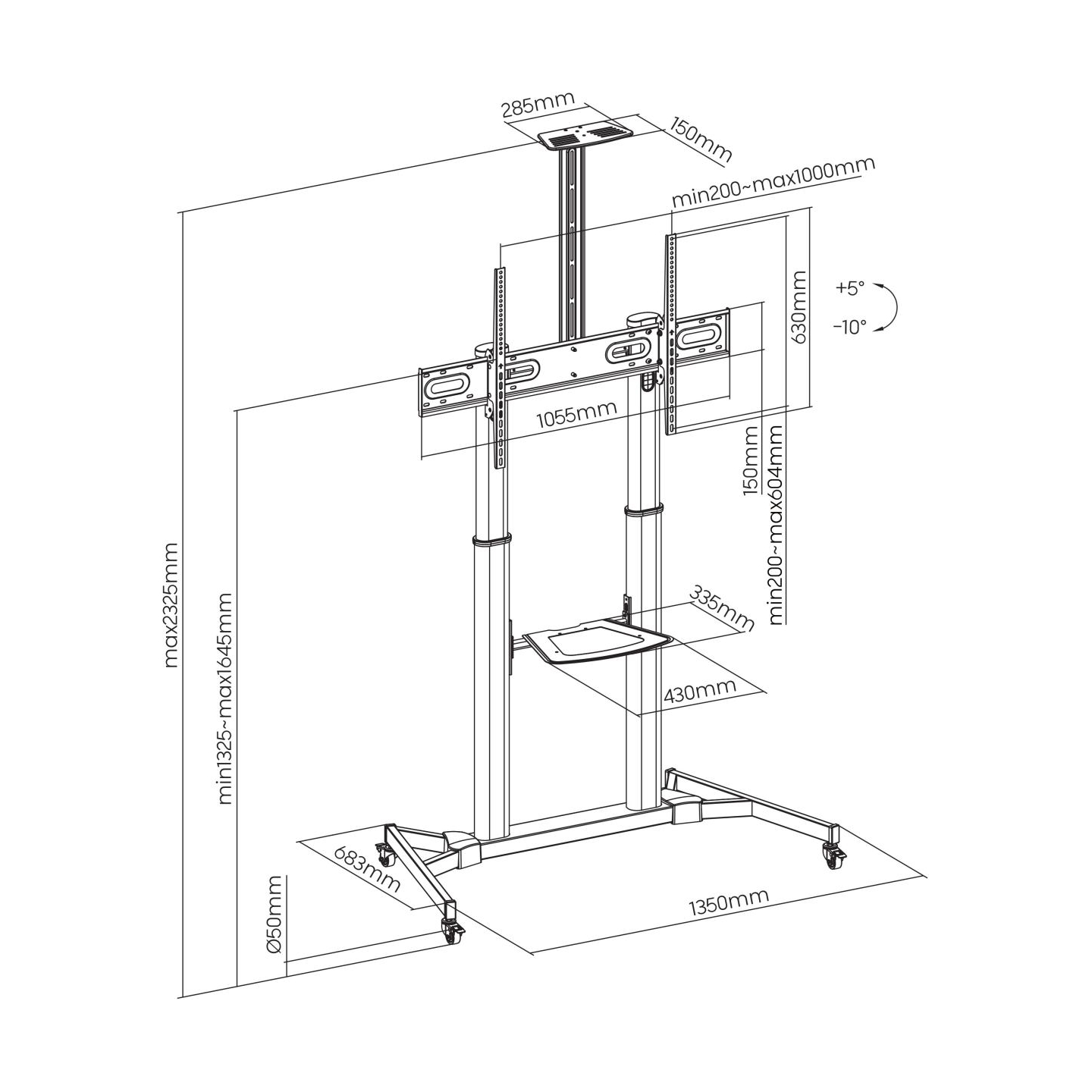 Sbox FS-3610 Floor Ultra-Large LED TV Stand 60-100" 100kg White