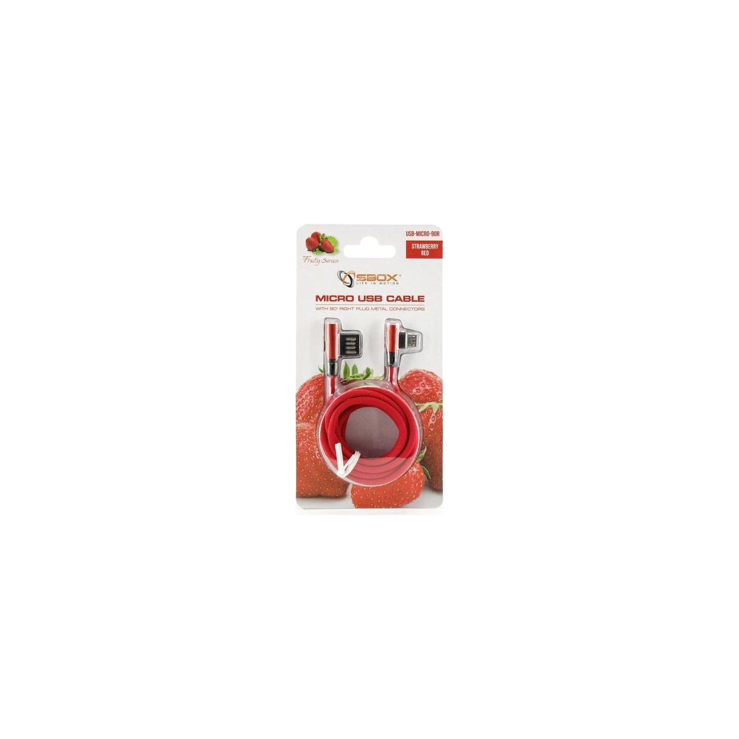 Sbox USB->Micro USB 90 M/M 1.5m USB-MICRO-90R strawberry red