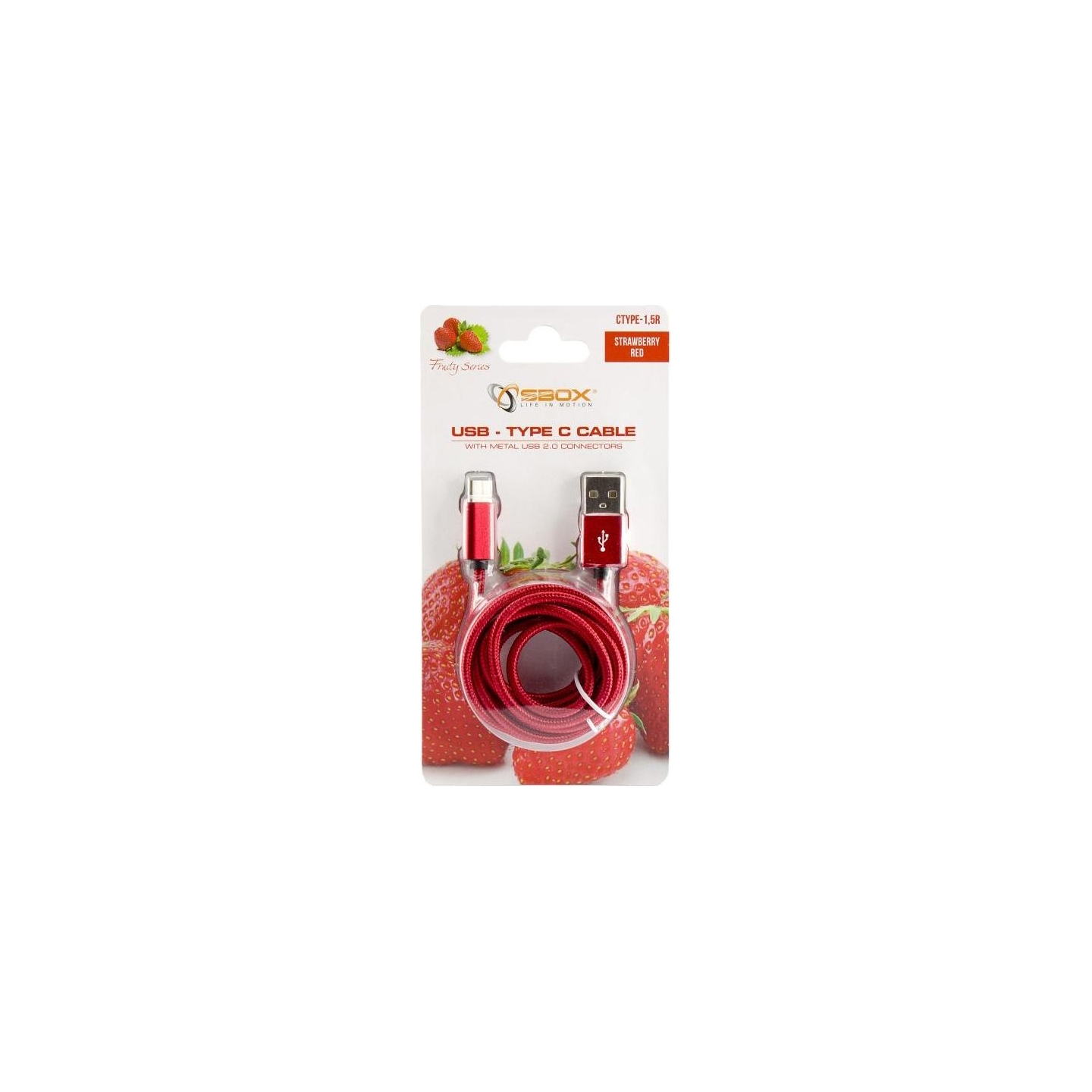 Sbox USB->Type-C M/M 1.5m CTYPE-1.5R Strawberry Red