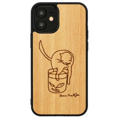 Man&Wood case for iPhone 12 mini cat with red fish