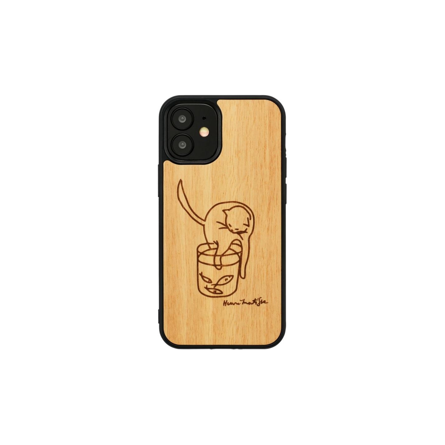 Man&Wood case for iPhone 12 mini cat with red fish
