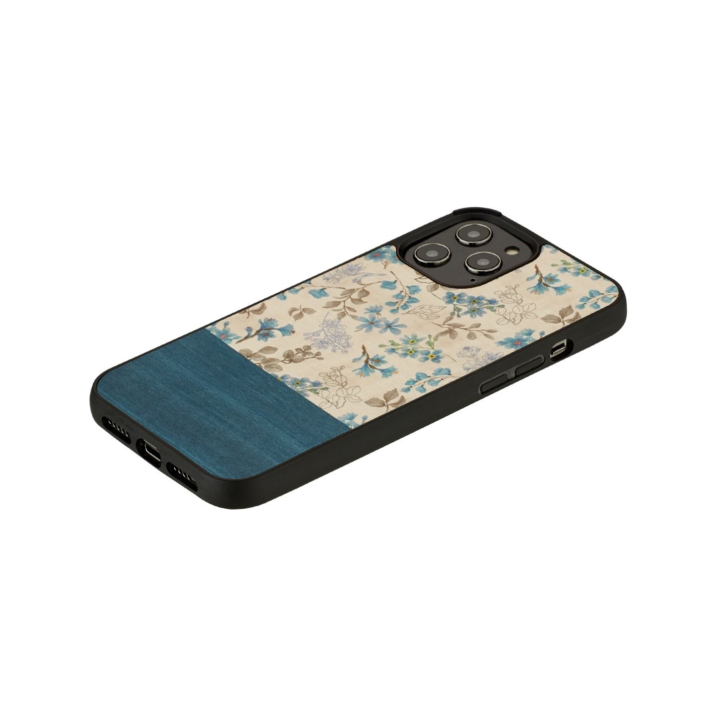 Man&Wood case for iPhone 12/12 Pro blue flower black