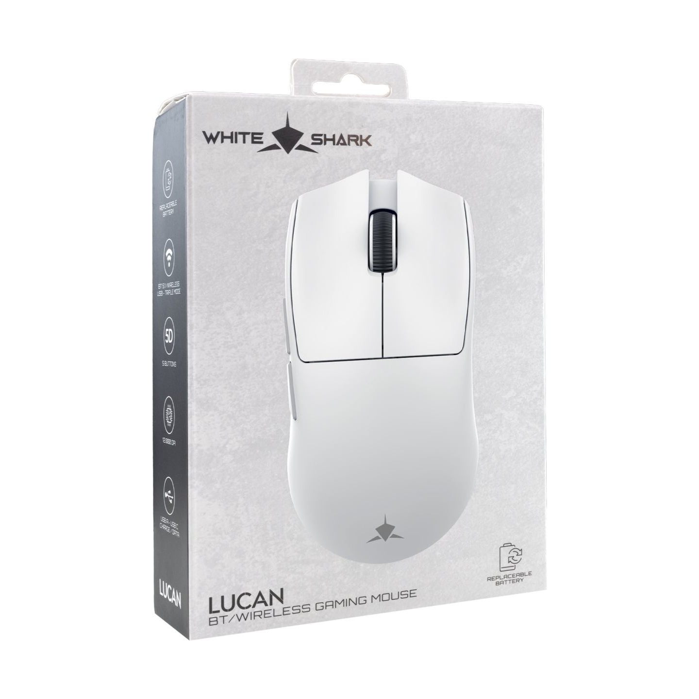White Shark LUCAN-W WGM-5022 12000 DPI Wireless Gaming Mouse, White