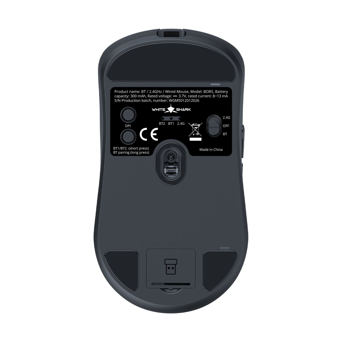 White Shark BORS-B WGM-5021 12000 DPI Wireless Gaming Mouse, Black
