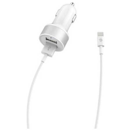 Devia Smart Series Dual USB Car Charger Suit with Lightning Cable (MFi)(2.4A,2USB) white