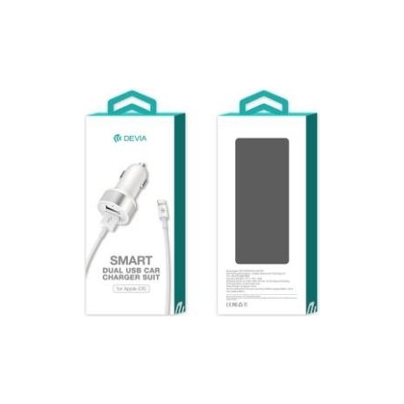 Devia Smart Series Dual USB Car Charger Suit with Lightning Cable (MFi)(2.4A,2USB) white