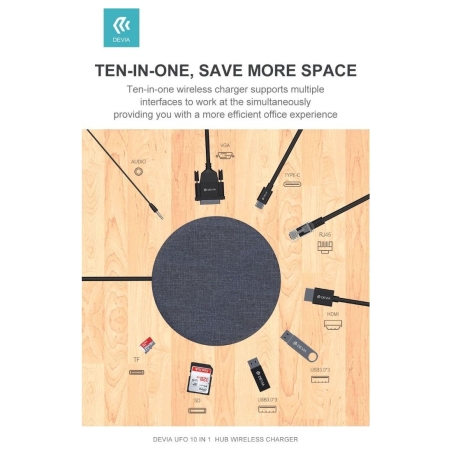 Devia UFO 10in1 HUB wireless charger gray