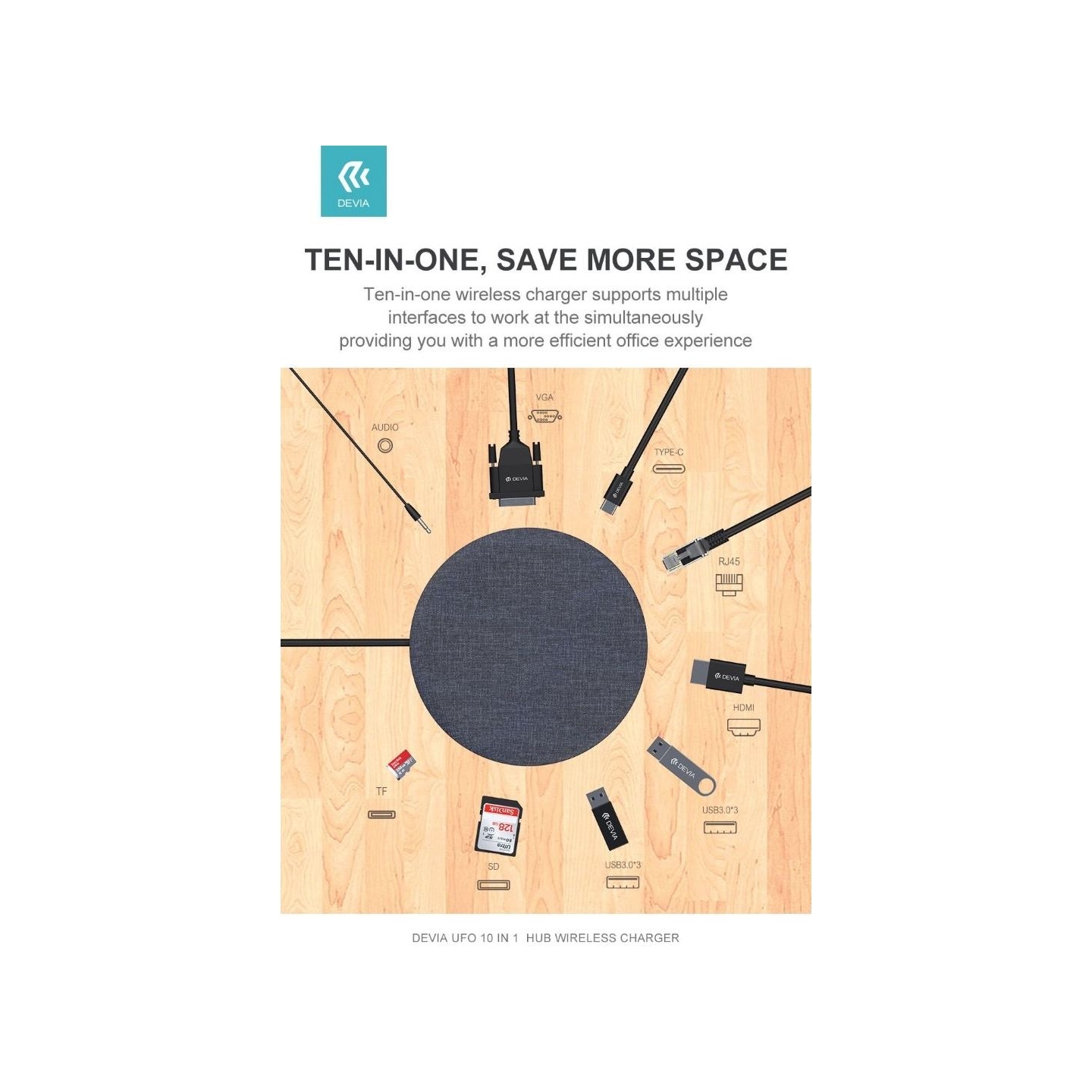 Devia UFO 10in1 HUB wireless charger gray