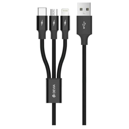 Devia Kintone Series 3In1 Tube, USB to Lightning, MicroUSB, Type-C, 1,2m, Black