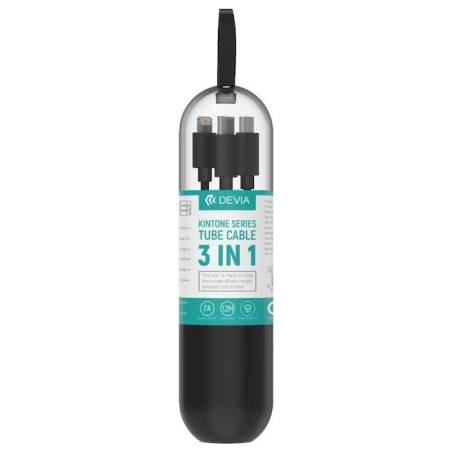 Devia Kintone Series 3In1 Tube, USB to Lightning, MicroUSB, Type-C, 1,2m, Black