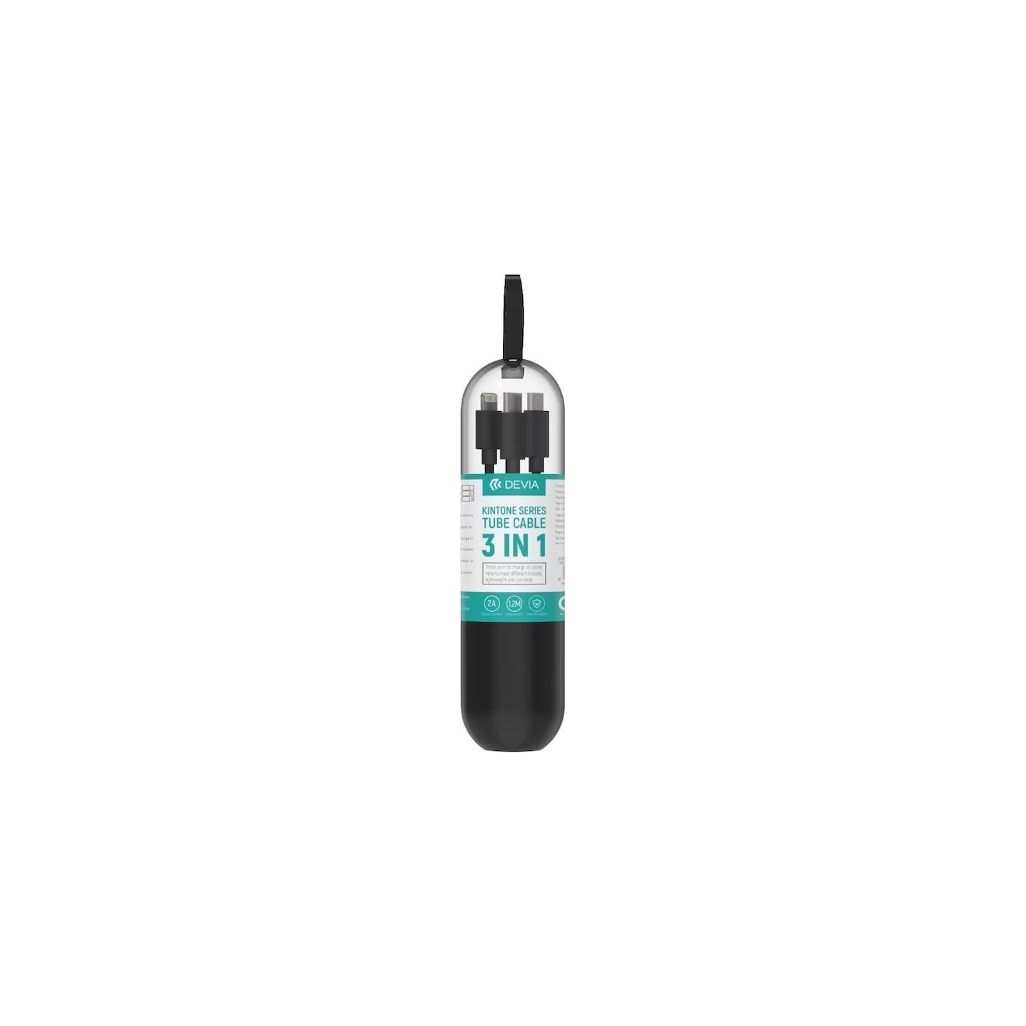 Devia Kintone Series 3In1 Tube, USB to Lightning, MicroUSB, Type-C, 1,2m, Black