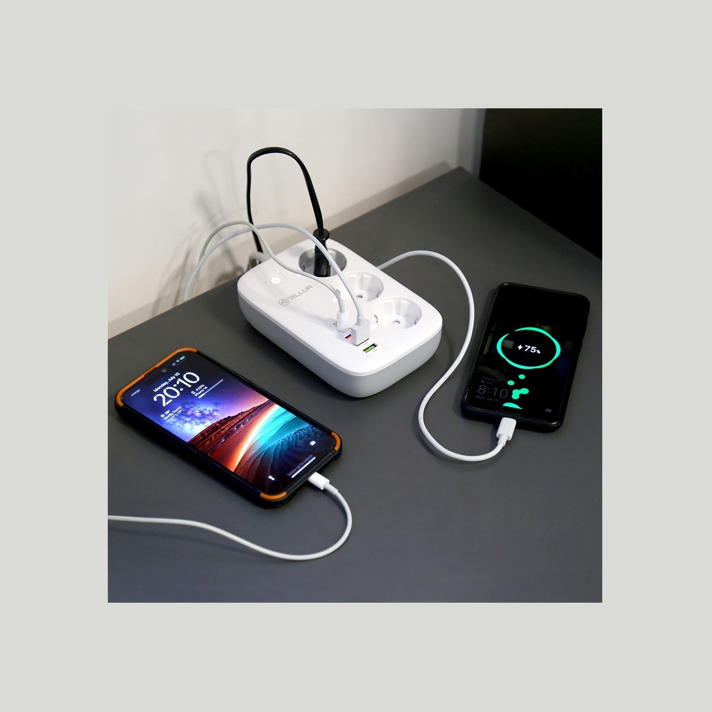 Tellur Smart WiFi Power Strip 3 Outlets, PD30W, QC18W, 2xUSB 2.4A 2500W 10A 2m