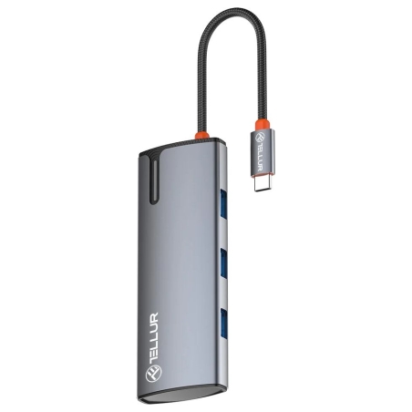 Tellur USB-C hub, PD 3.0 100W, HDMI, 3xUSB 3.0 grey