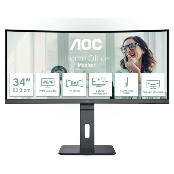AOC | CU34P3CV | 34 " | VA | 21:9 | 100 Hz | 4 ms | 3440 x 1440 pixels | HDMI ports quantity 1