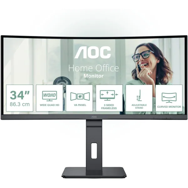AOC | CU34P3CV | 34 " | VA | 21:9 | 100 Hz | 4 ms | 3440 x 1440 pixels | HDMI ports quantity 1
