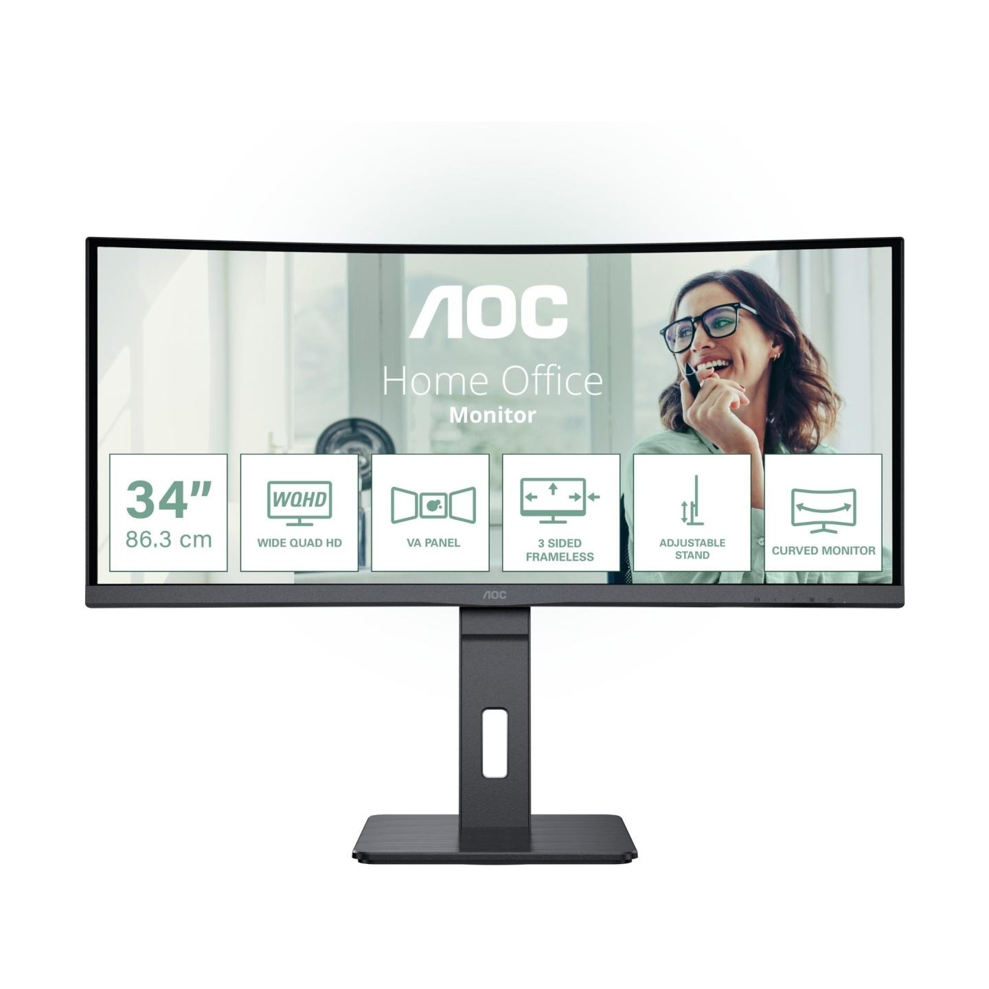 AOC | CU34P3CV | 34 " | VA | 21:9 | 100 Hz | 4 ms | 3440 x 1440 pixels | HDMI ports quantity 1