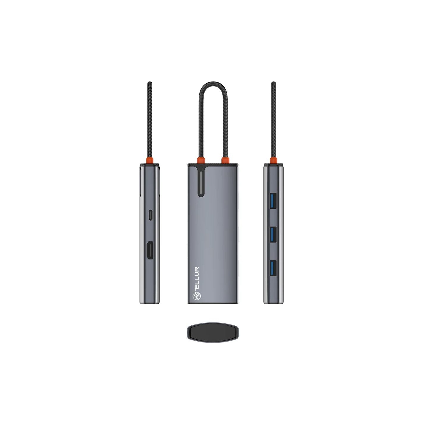 Tellur USB-C hub, PD 3.0 100W, HDMI, 3xUSB 3.0 grey