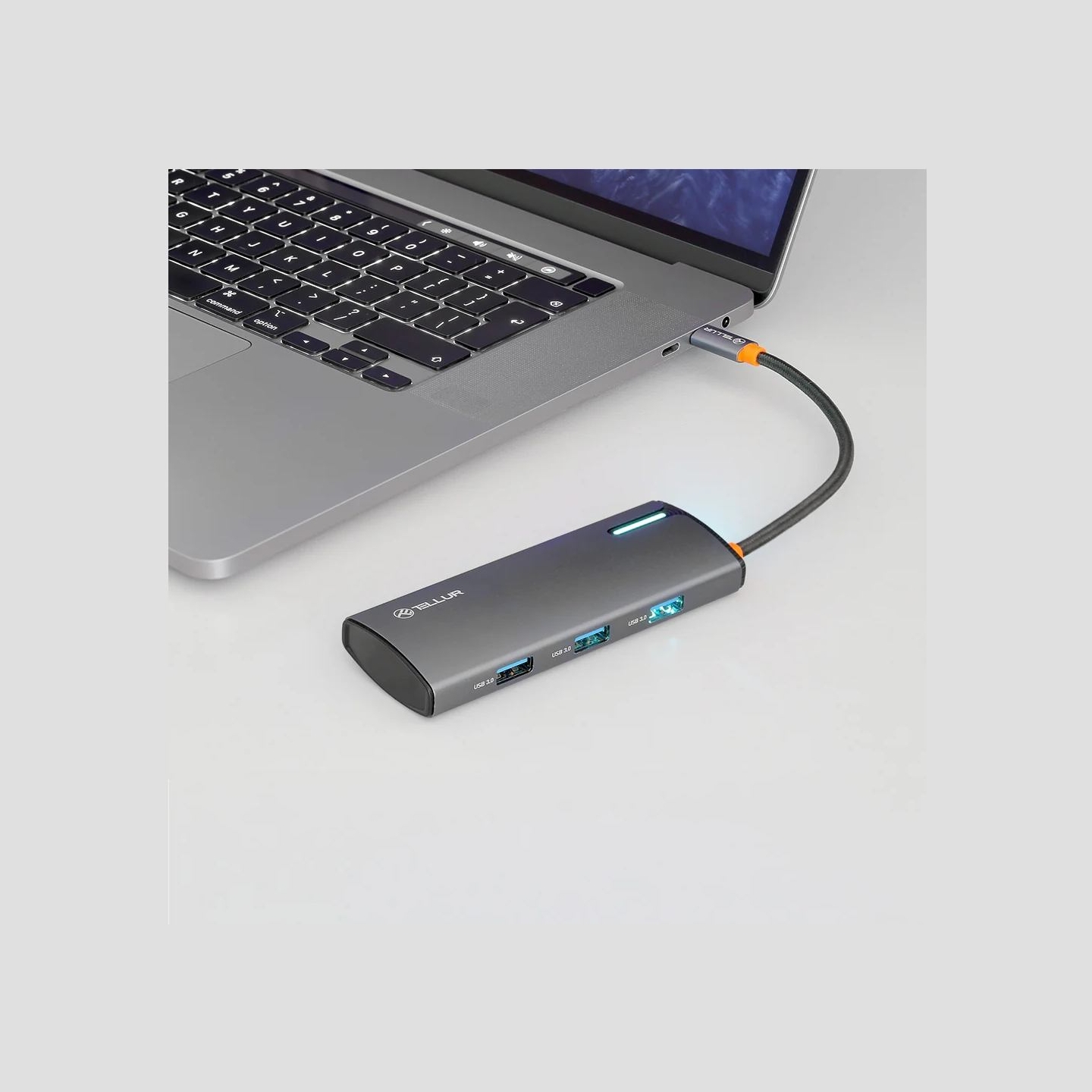 Tellur USB-C hub, PD 3.0 100W, HDMI, 3xUSB 3.0 grey