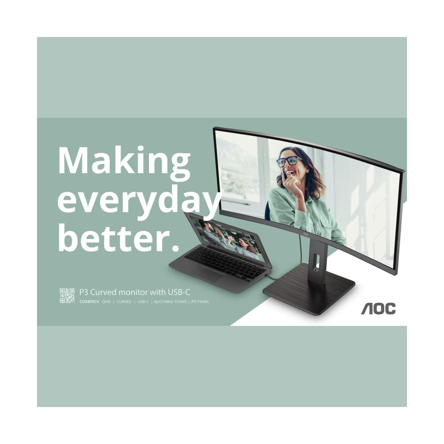 AOC | CU34P3CV | 34 " | VA | 21:9 | 100 Hz | 4 ms | 3440 x 1440 pixels | HDMI ports quantity 1