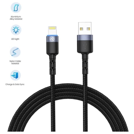 Tellur Data cable USB to Lightning LED, Nylon Braided, 1.2m black