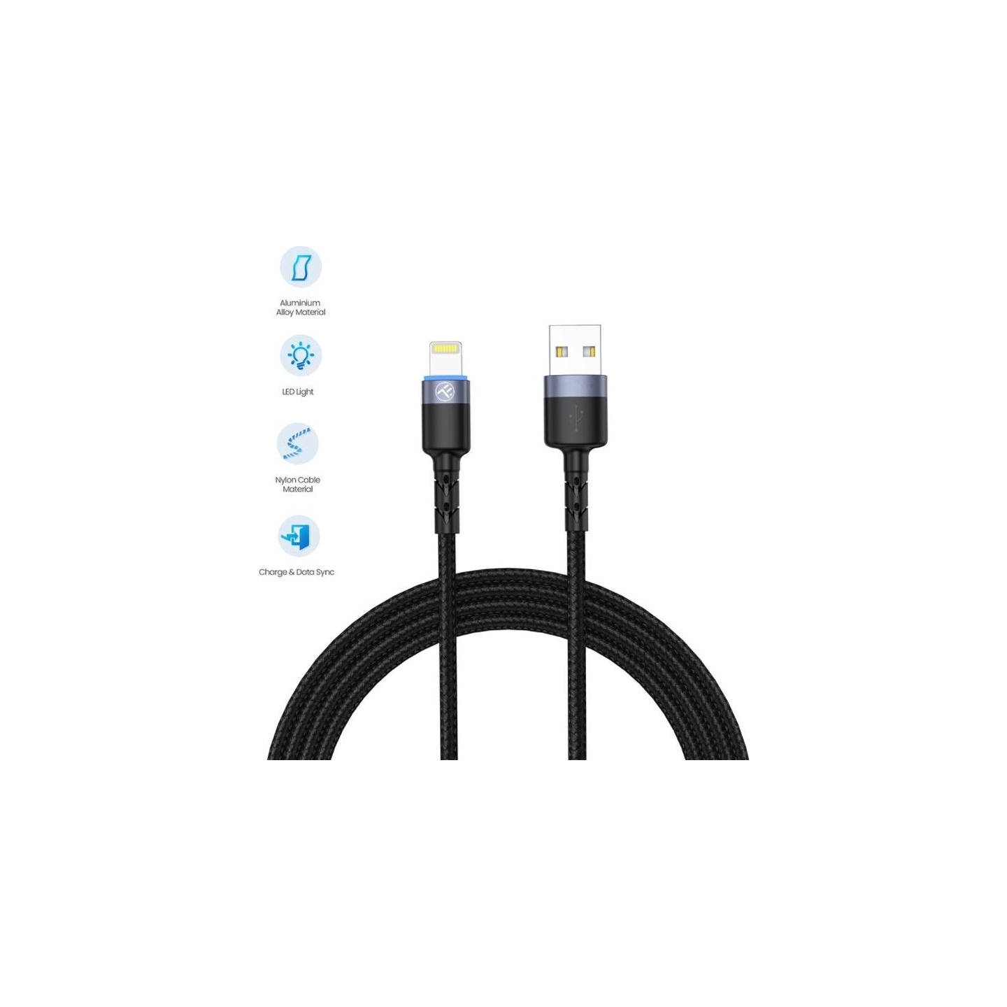 Tellur Data cable USB to Lightning LED, Nylon Braided, 1.2m black