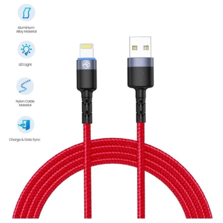 Tellur Data Cable USB to Lightning with LED Light 3A 1.2m Red