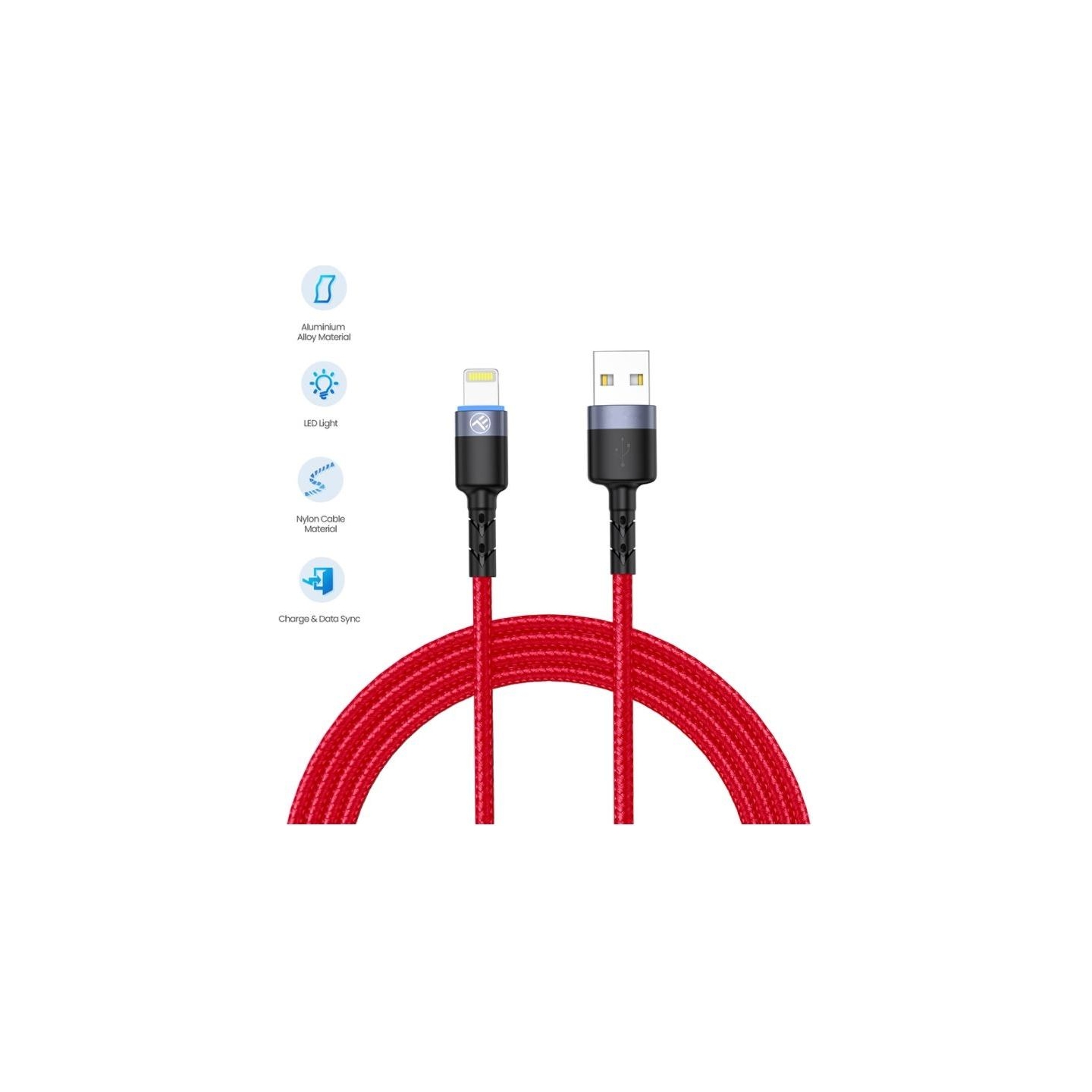 Tellur Data Cable USB to Lightning with LED Light 3A 1.2m Red
