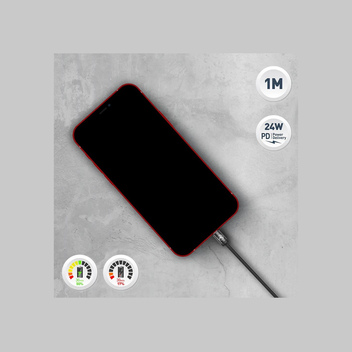 Tellur Minimalist USB-C to Lightning  Cable 3A 1m PD27W Black