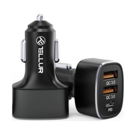 Tellur Car Charger FCC9, 56W, 9A (2XQC 3.0 + PD20W) black