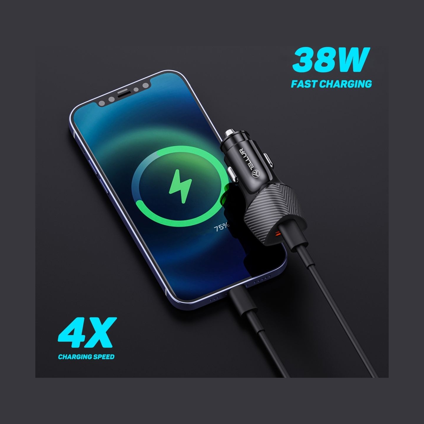Tellur FCC10 car charger 38W, 6A (PD20W + QC3.0) black