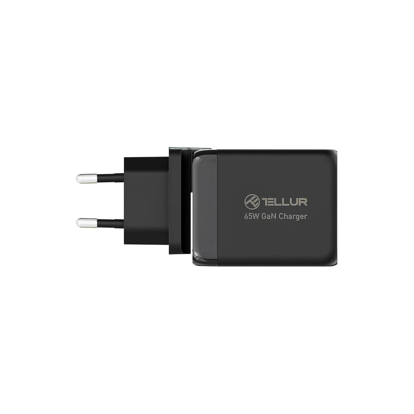 Tellur GaN 65W 3-port wall charger, 2xUSB-C + USB-A, EU,UK,US, black