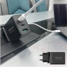 Tellur GaN 65W 3-port wall charger, 2xUSB-C + USB-A, EU,UK,US, black