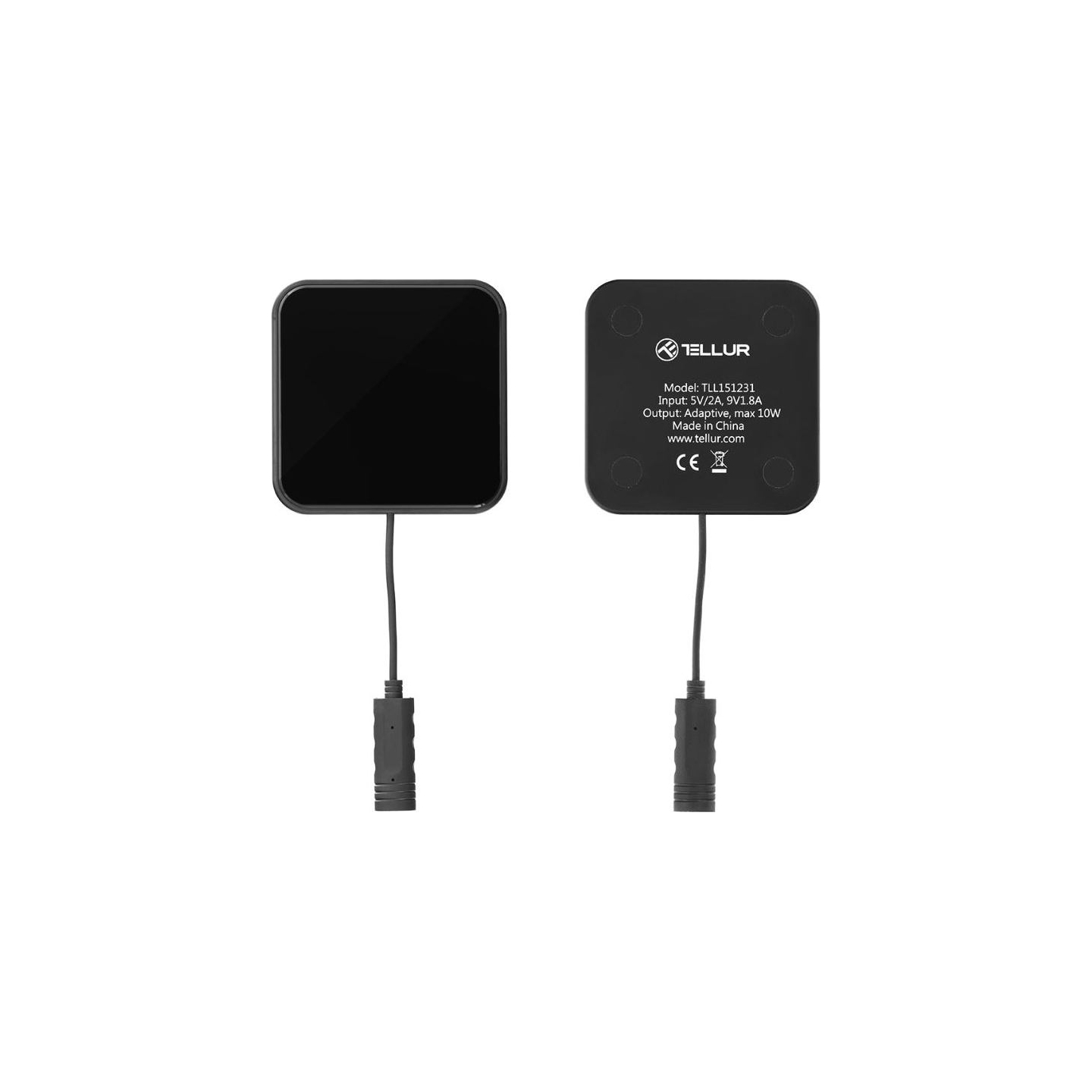 Tellur Qi Ultra-Slim Wireless Fast Charging Pad WCP03, 10W, Qi Certified, Tempered Glass Black