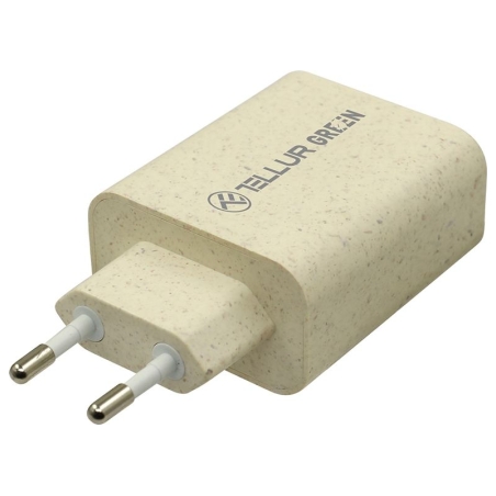 Tellur Green 38W dual port charger Type-C PD20W + USB QC3.0, cream