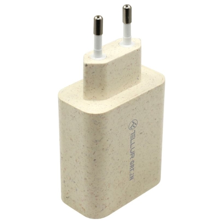 Tellur Green 38W dual port charger Type-C PD20W + USB QC3.0, cream