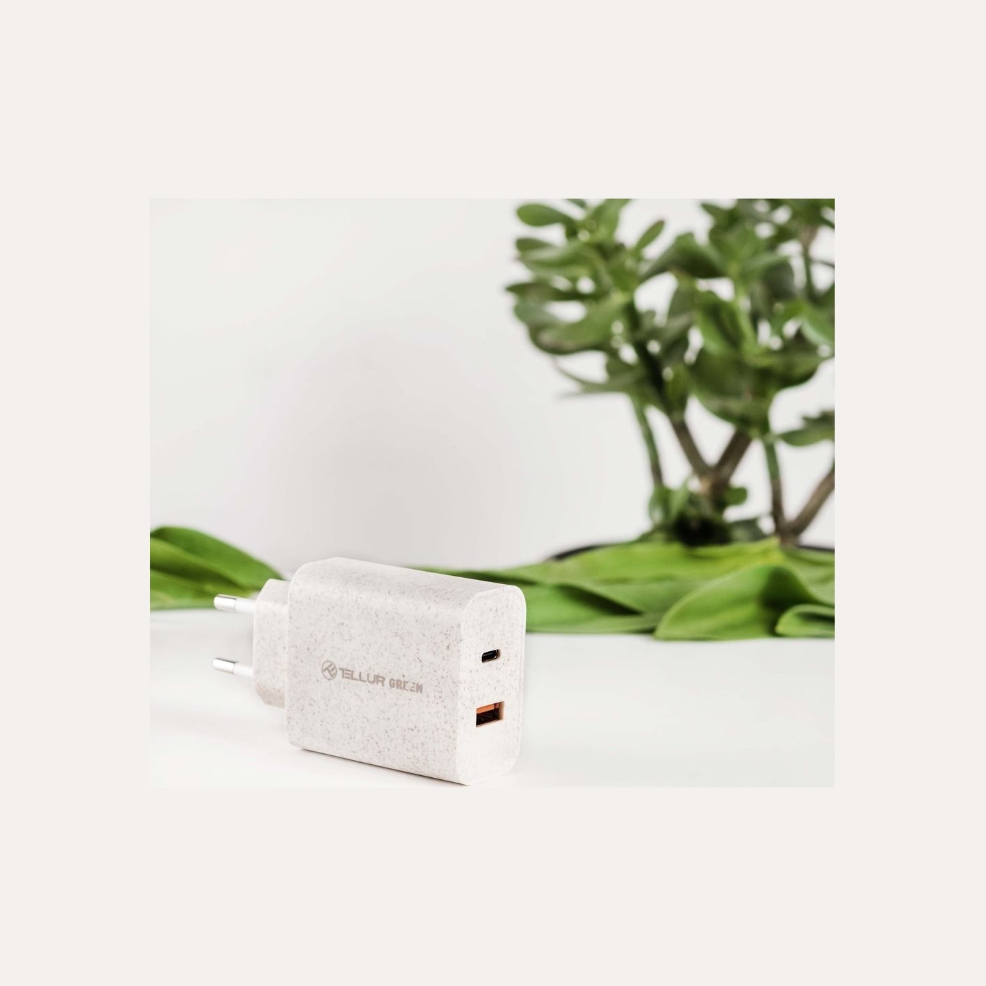 Tellur Green 38W dual port charger Type-C PD20W + USB QC3.0, cream