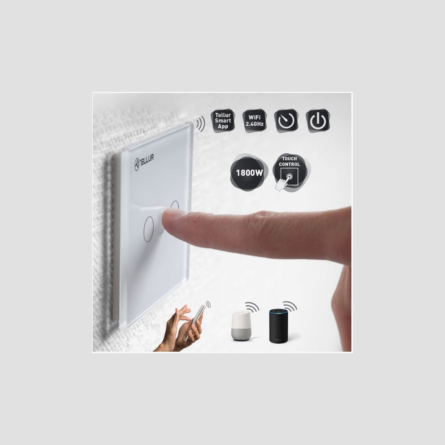 Tellur WiFi switch, 2 ports, 1800W