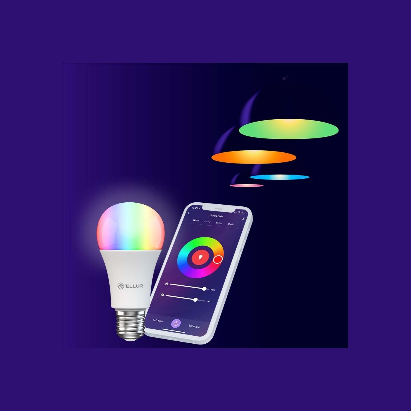 Tellur Smart WiFi Bulb E27, 9W, White/Warm/RGB, Dimmer