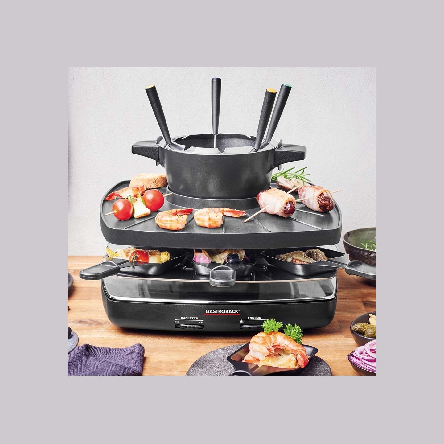 Gastroback 42567 Raclette Fondue Set Family and Friends