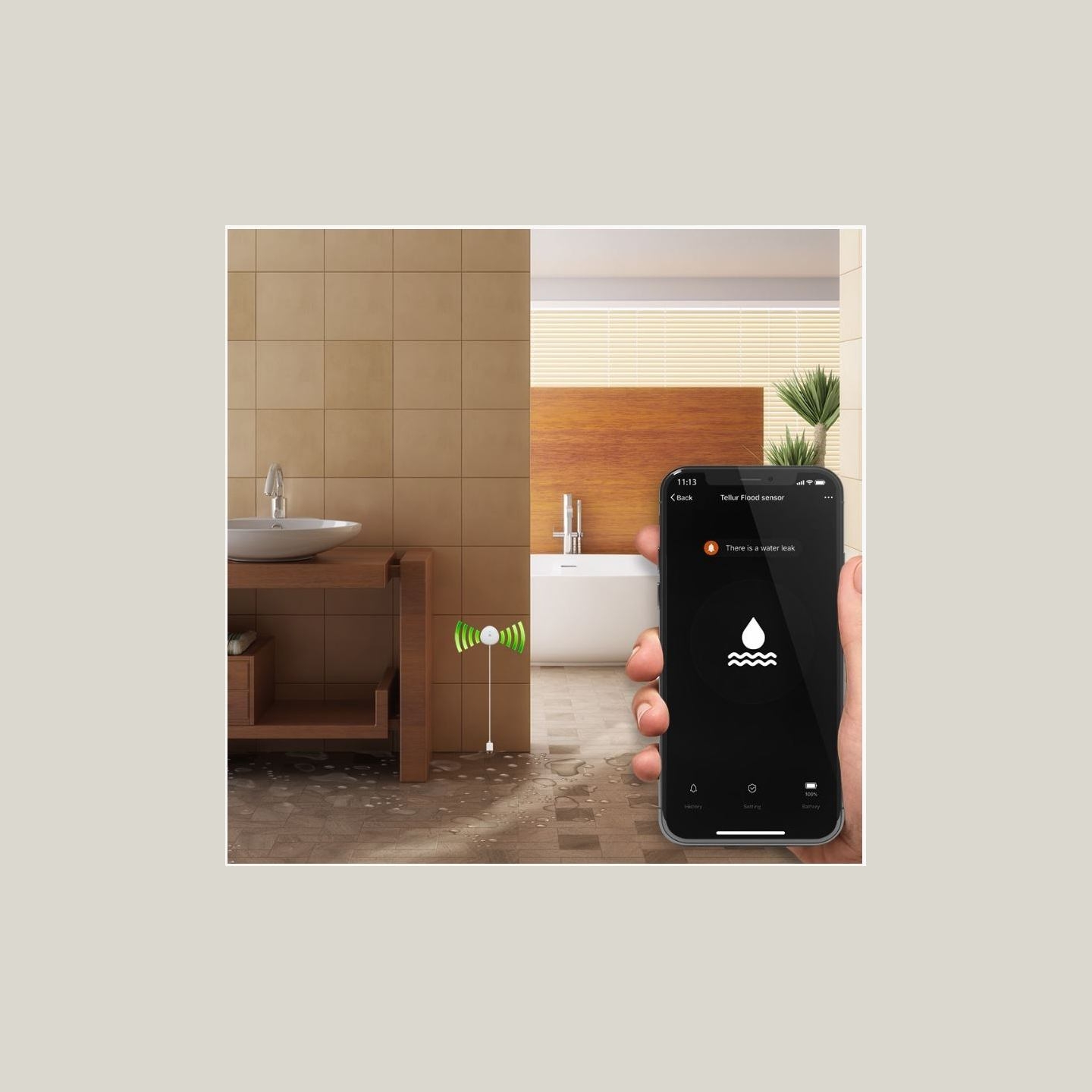 Tellur WiFi Flood Sensor, AAA, White