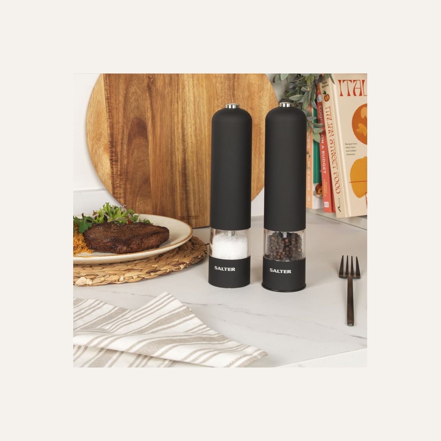 Salter 7524 BKXRUP3 Soft Touch Electric Mill Set, Matte Black