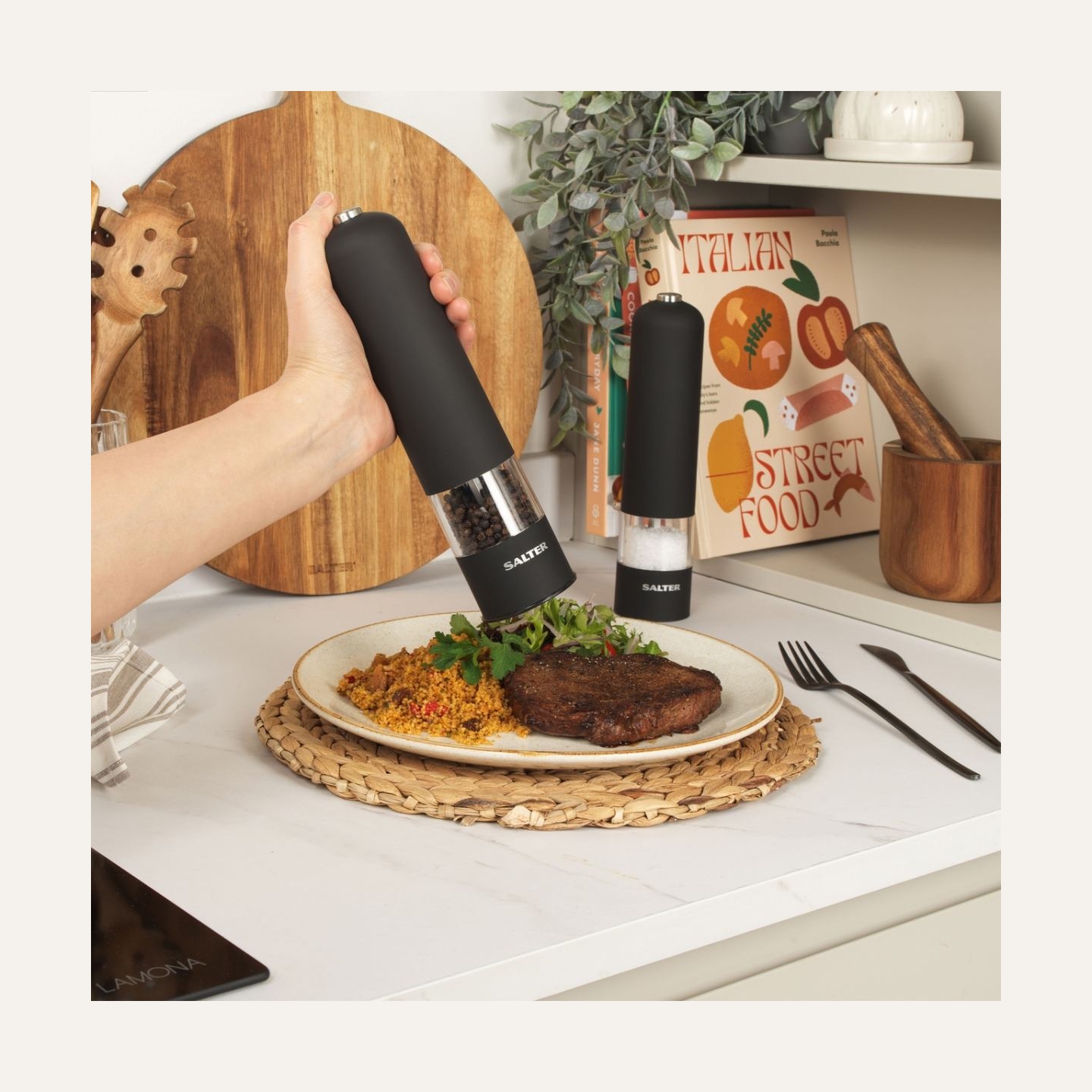 Salter 7524 BKXRUP3 Soft Touch Electric Mill Set, Matte Black